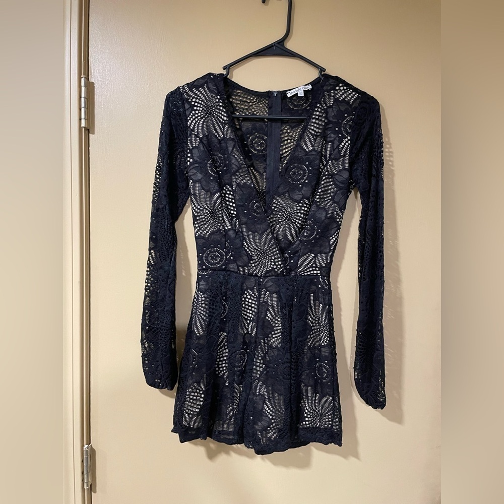 Charlotte Russe Black Lace Long Sleeve Romper